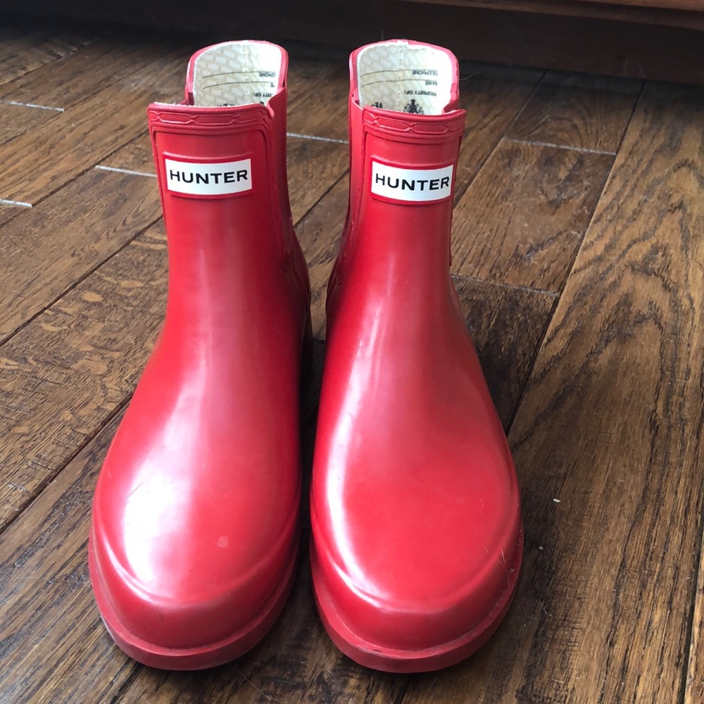 Hunter red ankle rain boots